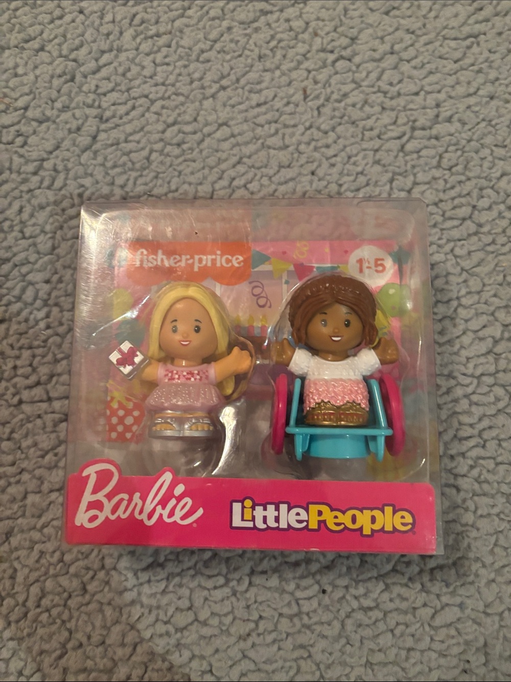 NWT Barbie Little People Duo - Pink Dress & Teal Wheelchair with Pink Wheels